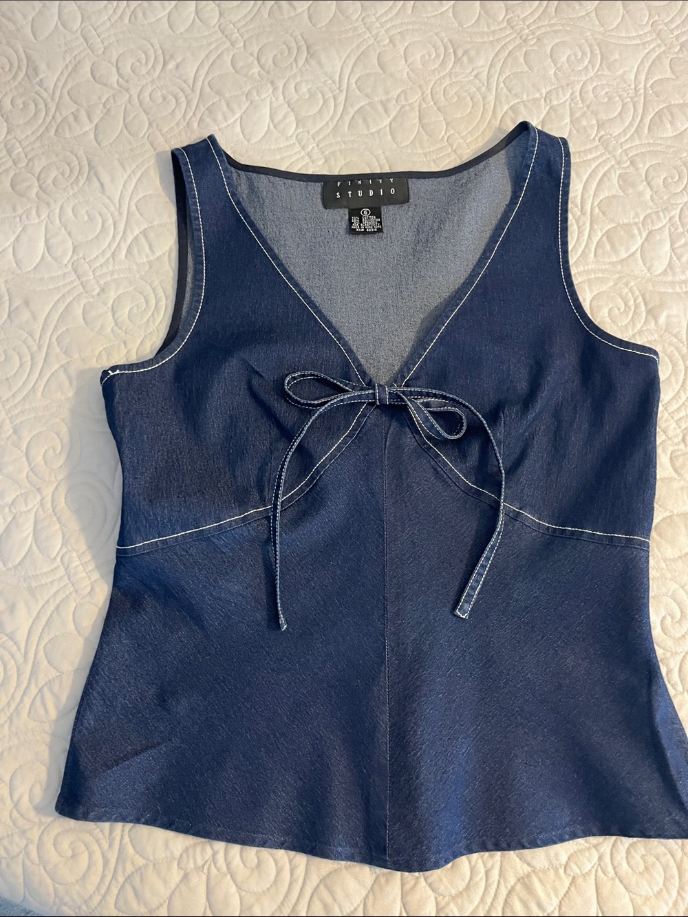 St. John Studio Navy Tie-Front Denim-Style Camisole